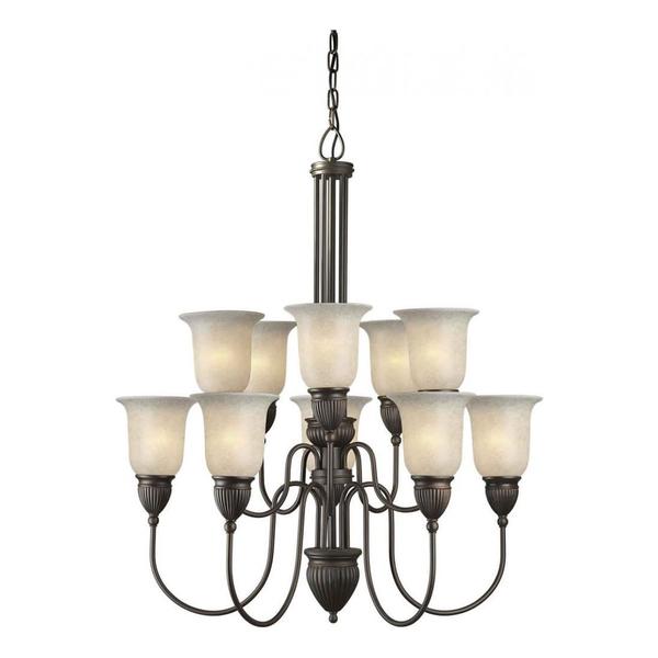 Forte Ten Light Antique Bronze Mica Flake Glass Up Chandelier 2352-10-32